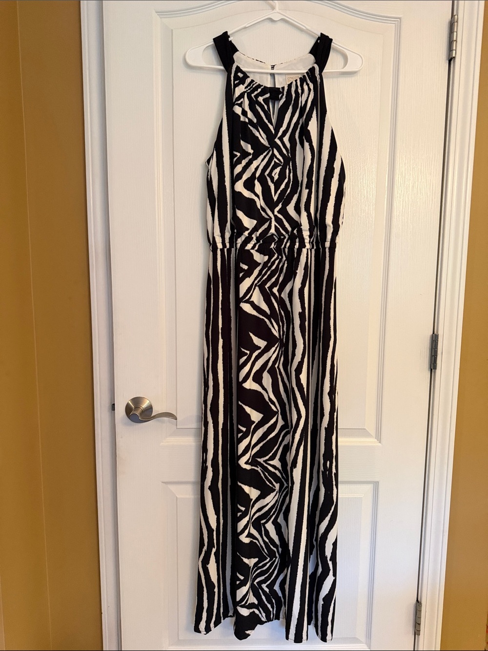 Chico's Black and White Zebra Halter Maxi Dress